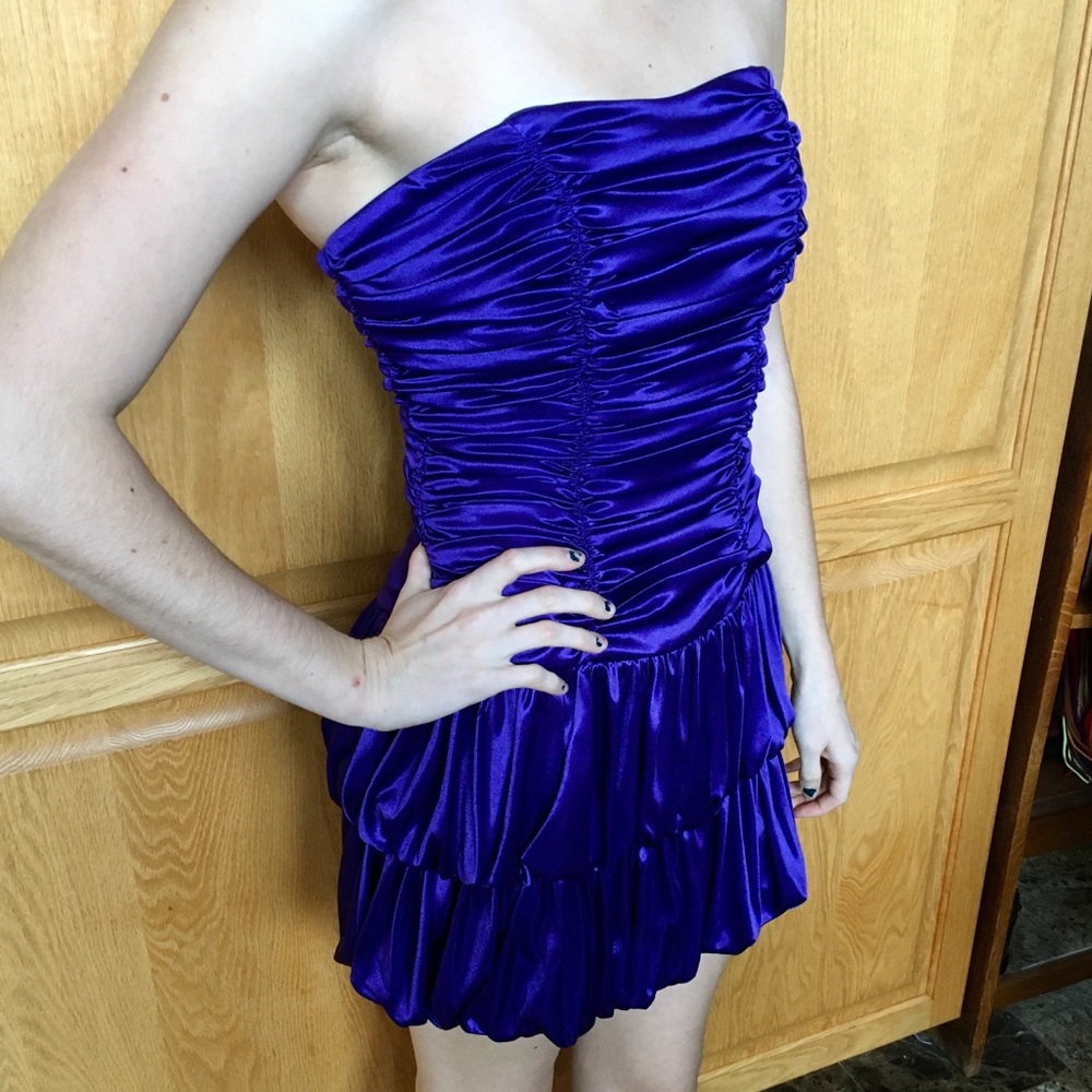 Women Short Purple Ruched Strapless Dress